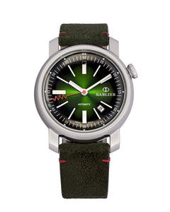 Sablier Emerald with vintage verde leather straps